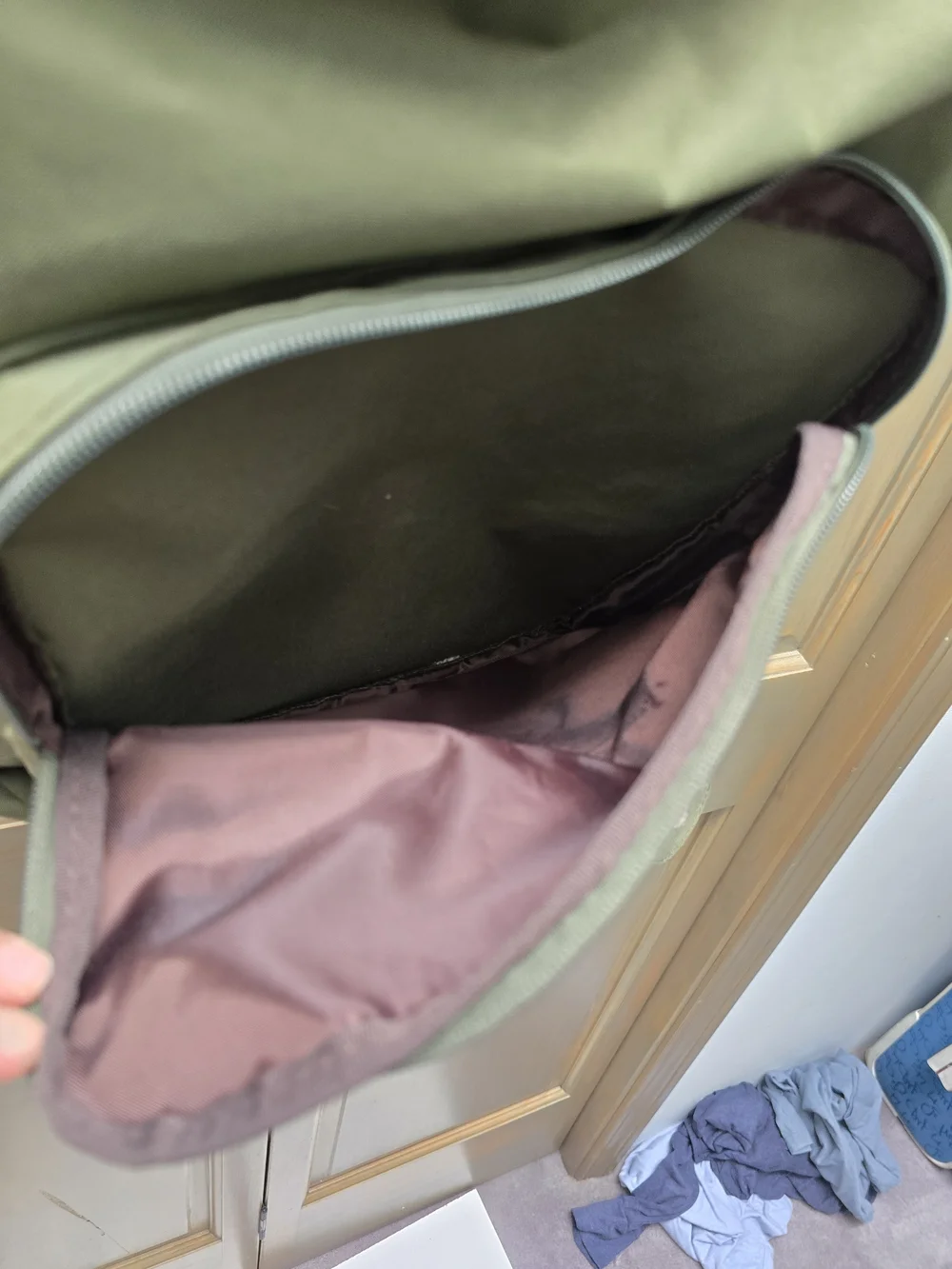 Olive Green Cat Backpack with Pink Paw Accents